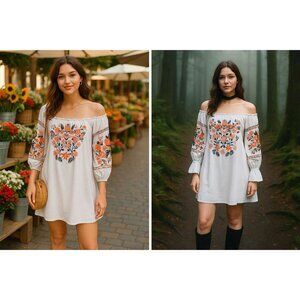Free People Fleur Du Jour Dress White Floral Embroidery M – Boho, Festival, Folk